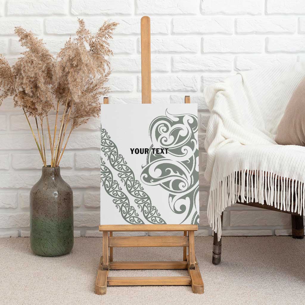 All White Maori Tribal Tattoo Personalised Canvas Wall Art Moss Green Polynesian Style - Polynesian Pride
