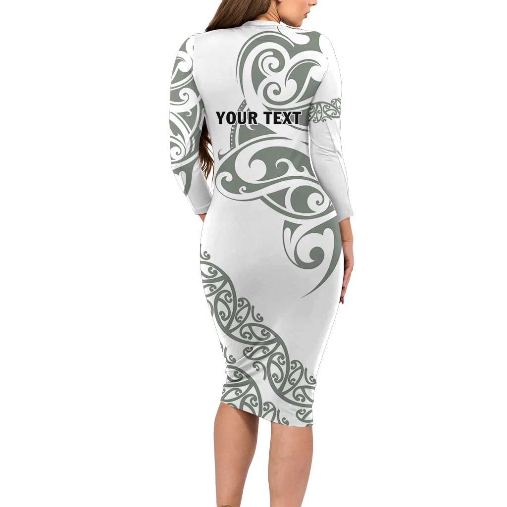 All White Maori Tribal Tattoo Personalised Family Matching Long Sleeve Bodycon Dress and Hawaiian Shirt Moss Green Polynesian Style LT9 - Polynesian Pride