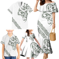 All White Maori Tribal Tattoo Personalised Family Matching Mermaid Dress and Hawaiian Shirt Moss Green Polynesian Style LT9 - Polynesian Pride