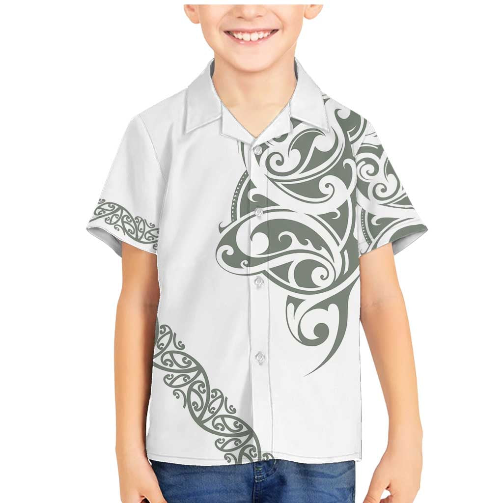 All White Maori Tribal Tattoo Personalised Family Matching Mermaid Dress and Hawaiian Shirt Moss Green Polynesian Style LT9 Son's Shirt Green - Polynesian Pride