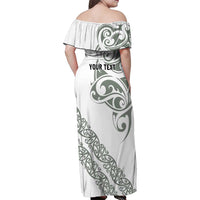All White Maori Tribal Tattoo Personalised Family Matching Off Shoulder Maxi Dress and Hawaiian Shirt Moss Green Polynesian Style LT9 - Polynesian Pride