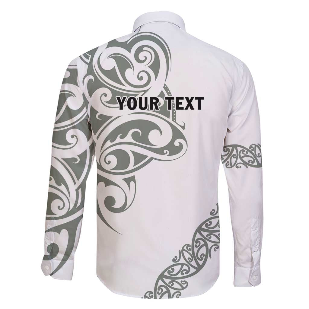 All White Maori Tribal Tattoo Personalised Family Matching Off Shoulder Short Dress and Hawaiian Shirt Moss Green Polynesian Style LT9 - Polynesian Pride