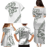 All White Maori Tribal Tattoo Personalised Family Matching Puletasi and Hawaiian Shirt Moss Green Polynesian Style LT9 - Polynesian Pride