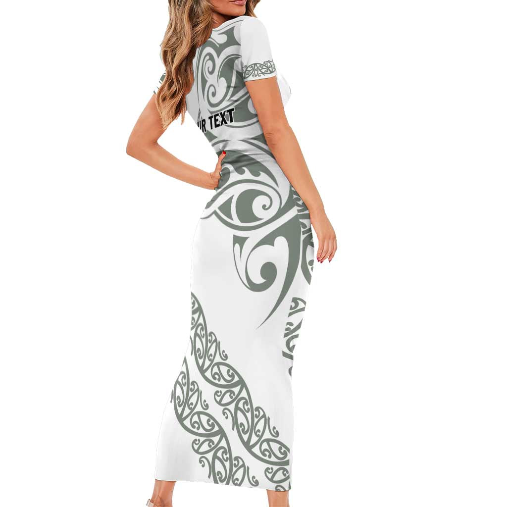 All White Maori Tribal Tattoo Personalised Family Matching Short Sleeve Bodycon Dress and Hawaiian Shirt Moss Green Polynesian Style LT9 - Polynesian Pride