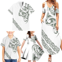 All White Maori Tribal Tattoo Personalised Family Matching Summer Maxi Dress and Hawaiian Shirt Moss Green Polynesian Style LT9 - Polynesian Pride