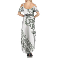 All White Maori Tribal Tattoo Personalised Family Matching Summer Maxi Dress and Hawaiian Shirt Moss Green Polynesian Style LT9 - Polynesian Pride