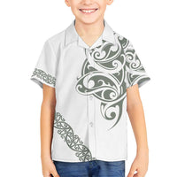 All White Maori Tribal Tattoo Personalised Family Matching Summer Maxi Dress and Hawaiian Shirt Moss Green Polynesian Style LT9 Son's Shirt Green - Polynesian Pride