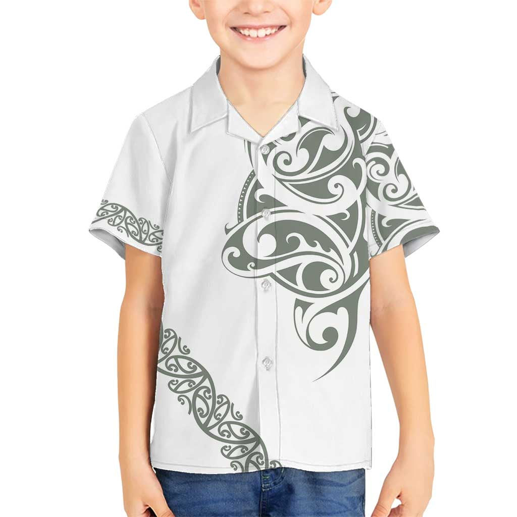 All White Maori Tribal Tattoo Personalised Family Matching Tank Maxi Dress and Hawaiian Shirt Moss Green Polynesian Style LT9 Son's Shirt Green - Polynesian Pride