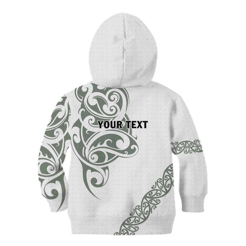 All White Maori Tribal Tattoo Personalised Kid Hoodie Moss Green Polynesian Style - Polynesian Pride
