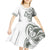 All White Maori Tribal Tattoo Personalised Kid Short Sleeve Dress Moss Green Polynesian Style - Polynesian Pride