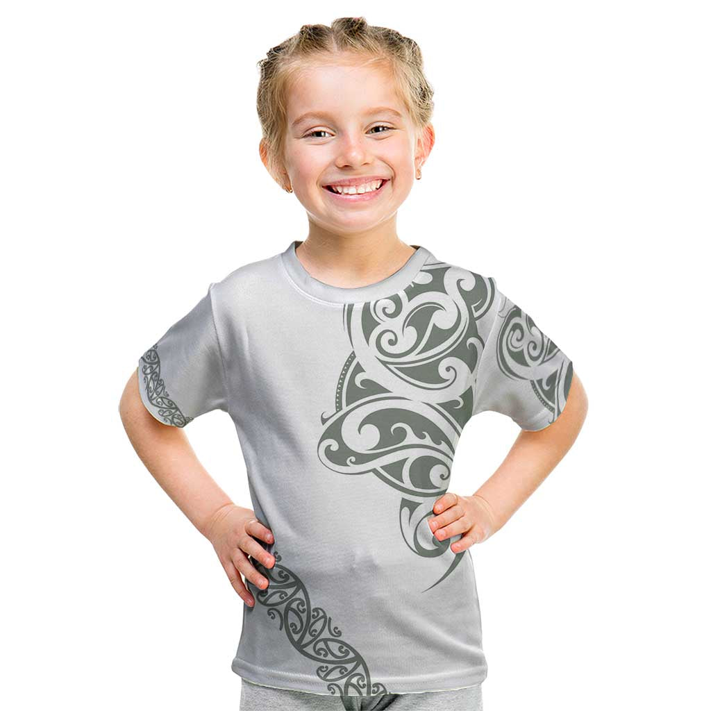 All White Maori Tribal Tattoo Personalised Kid T Shirt Moss Green Polynesian Style - Polynesian Pride
