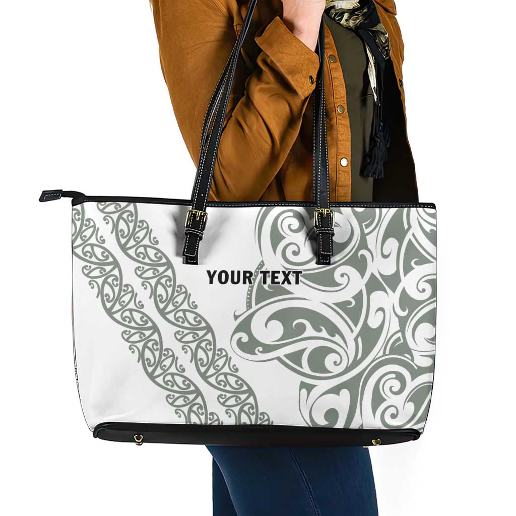 All White Maori Tribal Tattoo Personalised Leather Tote Bag Moss Green Polynesian Style LT9 - Polynesian Pride