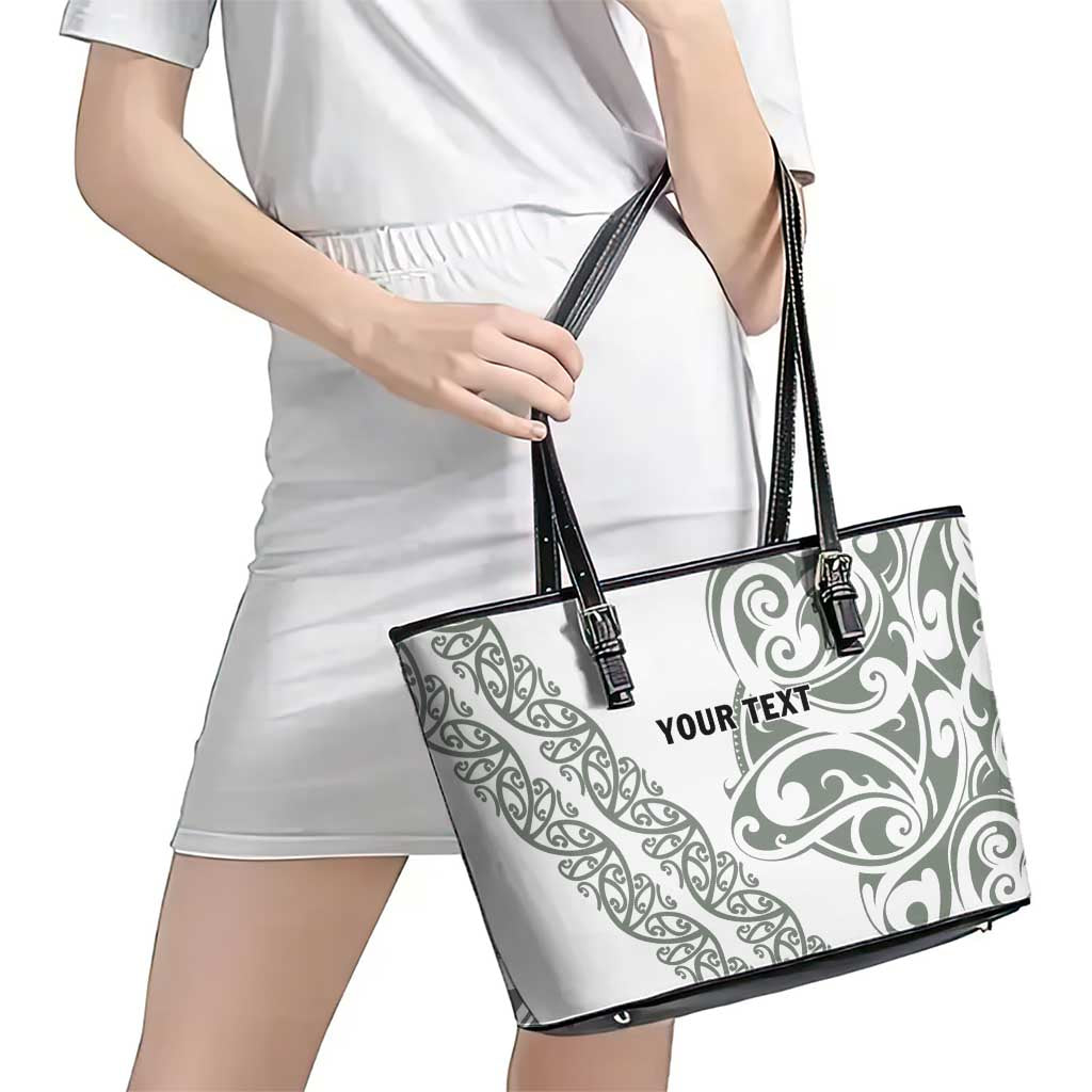 All White Maori Tribal Tattoo Personalised Leather Tote Bag Moss Green Polynesian Style LT9 - Polynesian Pride