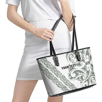 All White Maori Tribal Tattoo Personalised Leather Tote Bag Moss Green Polynesian Style LT9 - Polynesian Pride