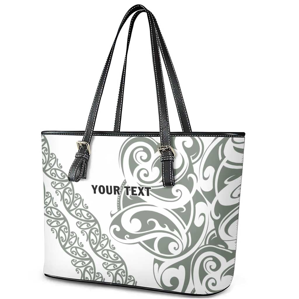 All White Maori Tribal Tattoo Personalised Leather Tote Bag Moss Green Polynesian Style LT9 - Polynesian Pride