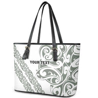 All White Maori Tribal Tattoo Personalised Leather Tote Bag Moss Green Polynesian Style LT9 - Polynesian Pride