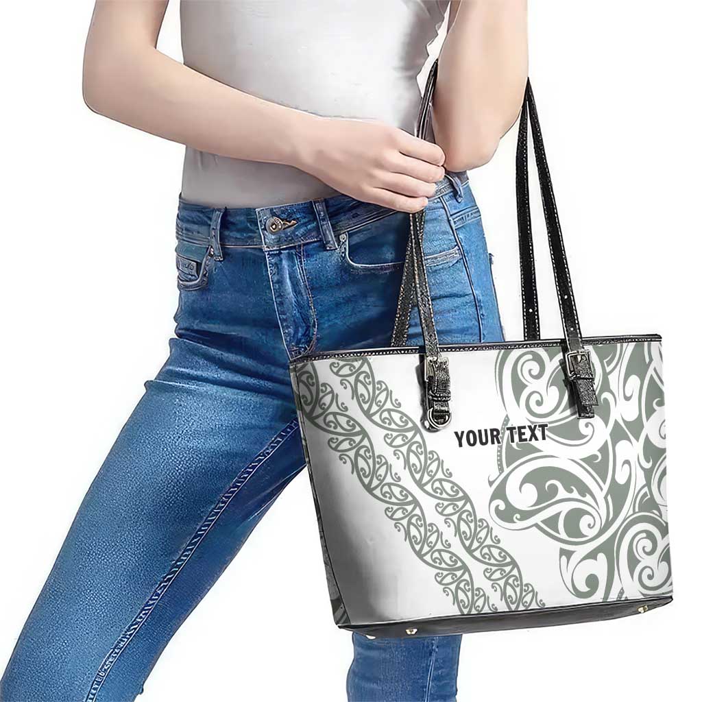 All White Maori Tribal Tattoo Personalised Leather Tote Bag Moss Green Polynesian Style LT9 - Polynesian Pride