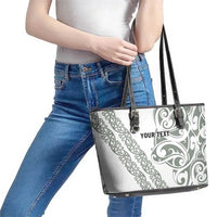 All White Maori Tribal Tattoo Personalised Leather Tote Bag Moss Green Polynesian Style LT9 - Polynesian Pride
