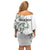 All White Maori Tribal Tattoo Personalised Off Shoulder Short Dress Moss Green Polynesian Style - Polynesian Pride