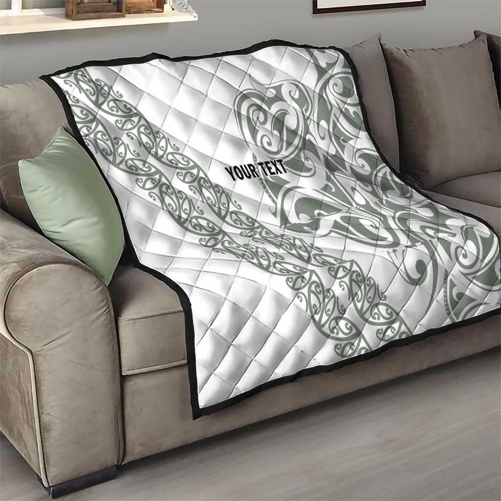 All White Maori Tribal Tattoo Personalised Quilt Moss Green Polynesian Style LT9 - Polynesian Pride