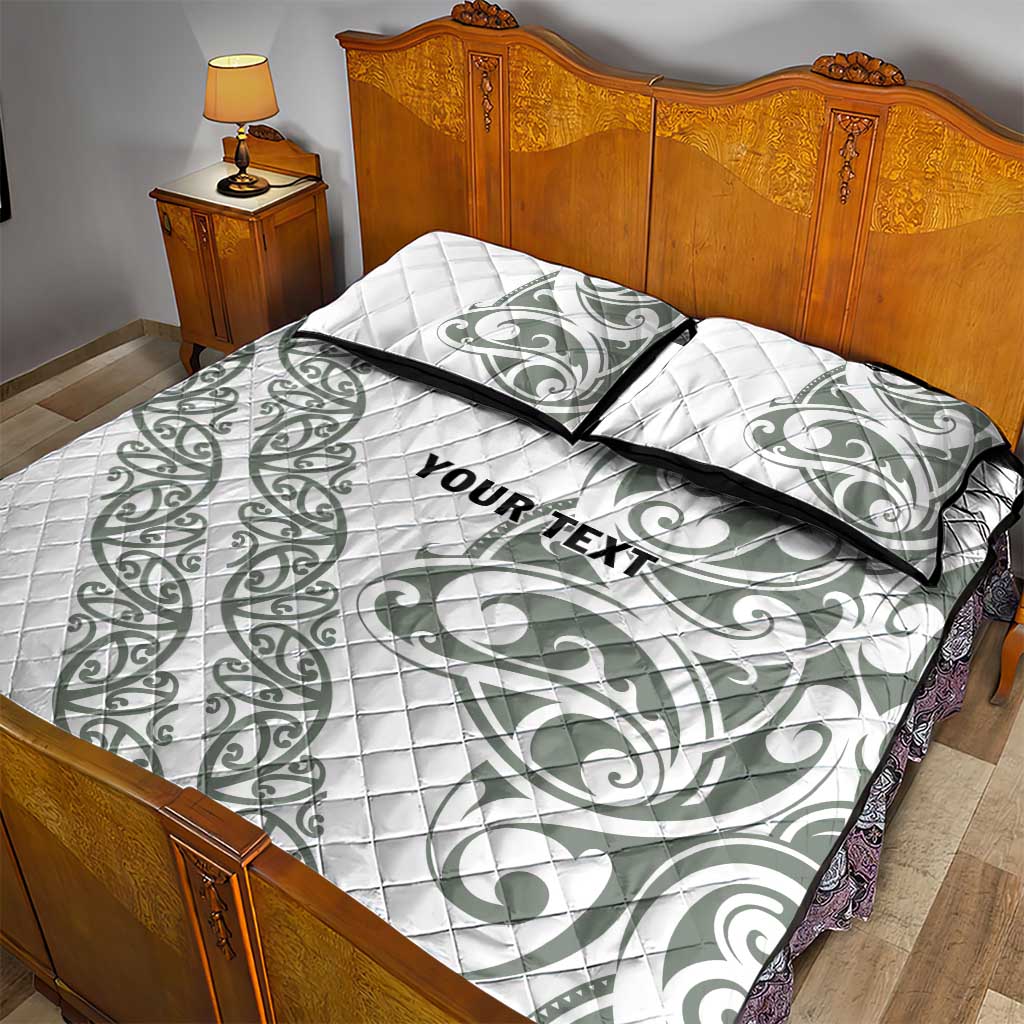 All White Maori Tribal Tattoo Personalised Quilt Bed Set Moss Green Polynesian Style - Polynesian Pride