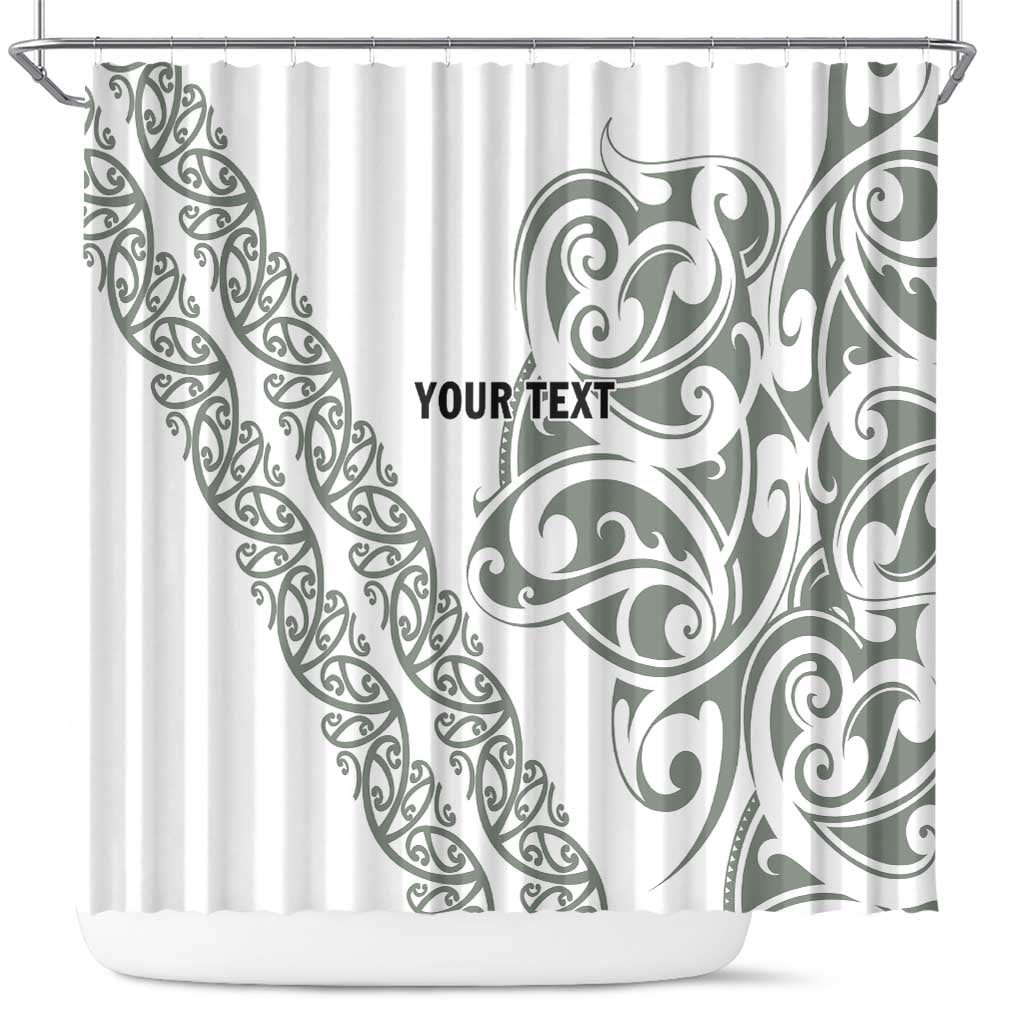 All White Maori Tribal Tattoo Personalised Shower Curtain Moss Green Polynesian Style - Polynesian Pride