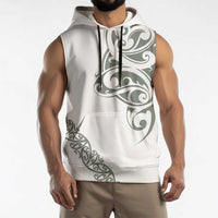 All White Maori Tribal Tattoo Personalised Sleeveless Hoodie Moss Green Polynesian Style - Polynesian Pride