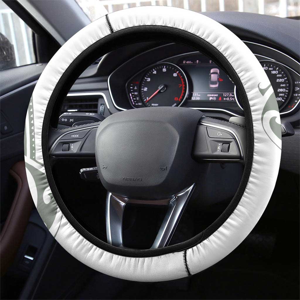 All White Maori Tribal Tattoo Steering Wheel Cover Moss Green Polynesian Style - Polynesian Pride