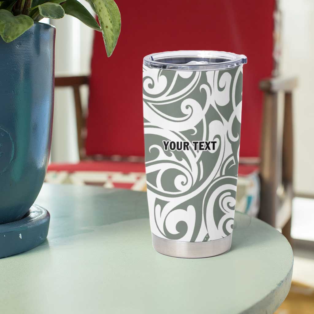 All White Maori Tribal Tattoo Personalised Tumbler Cup Moss Green Polynesian Style - Polynesian Pride