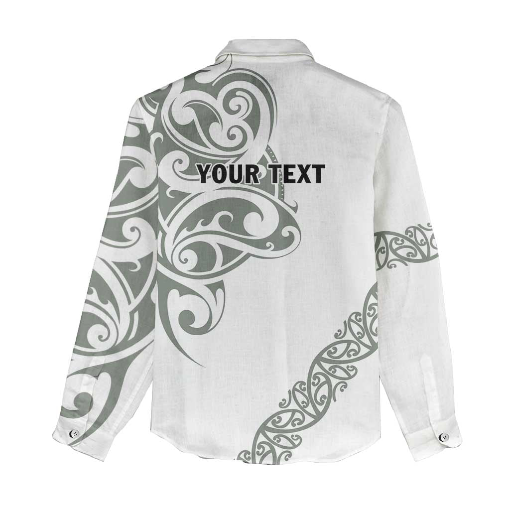 All White Maori Tribal Tattoo Personalised Women Casual Shirt Moss Green Polynesian Style - Polynesian Pride