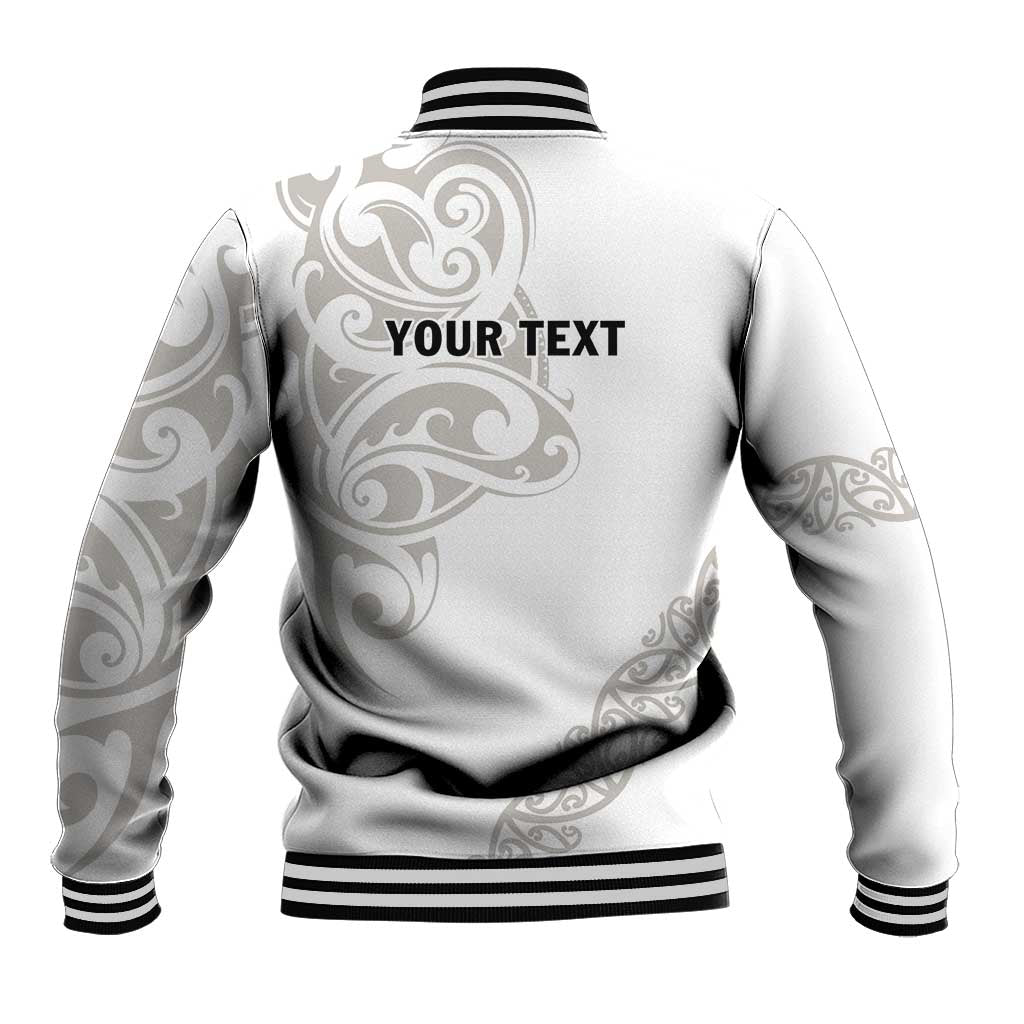 All White Maori Tribal Tattoo Personalised Baseball Jacket Stone Gray Polynesian Style - Polynesian Pride