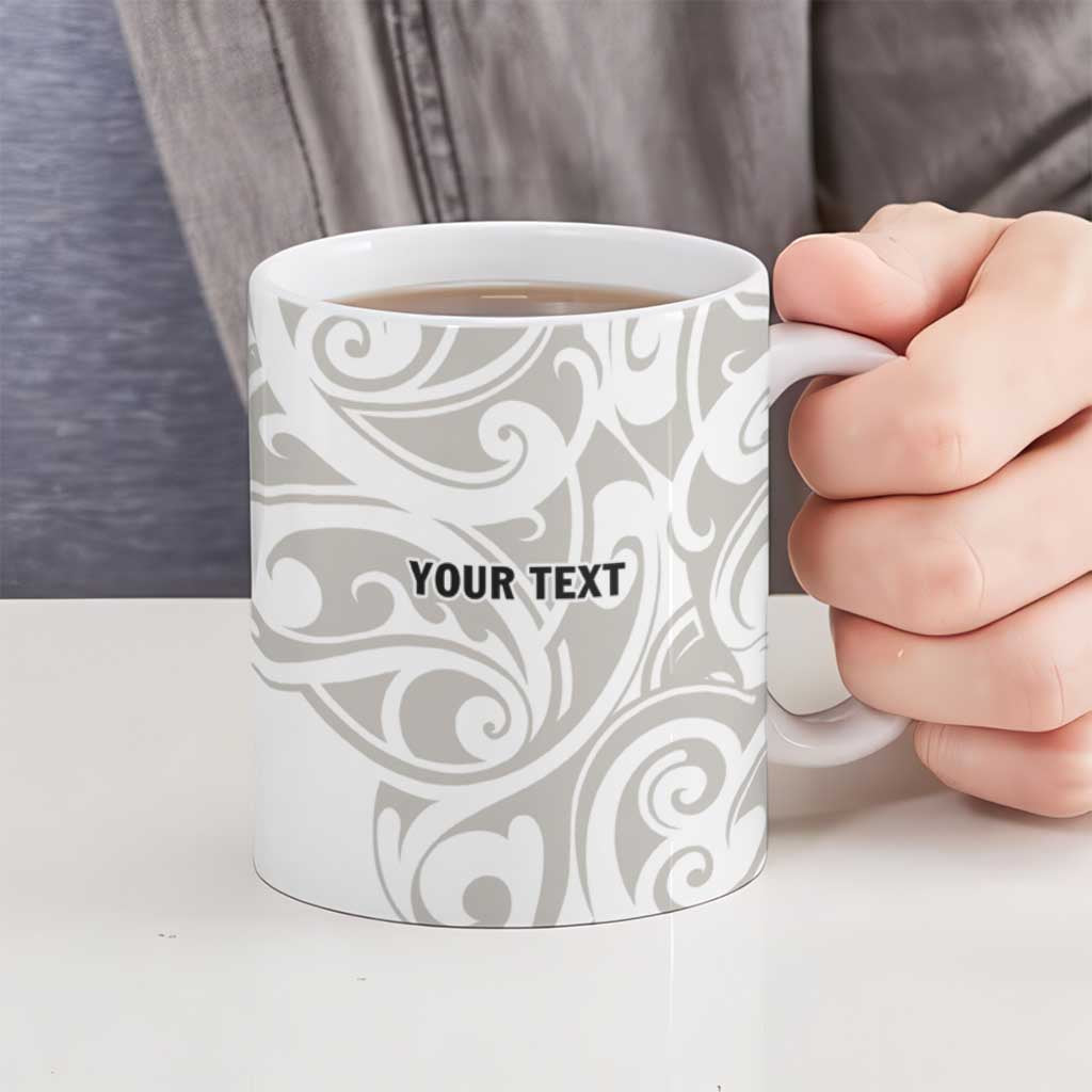 All White Maori Tribal Tattoo Personalised Ceramic Mug Stone Gray Polynesian Style - Polynesian Pride