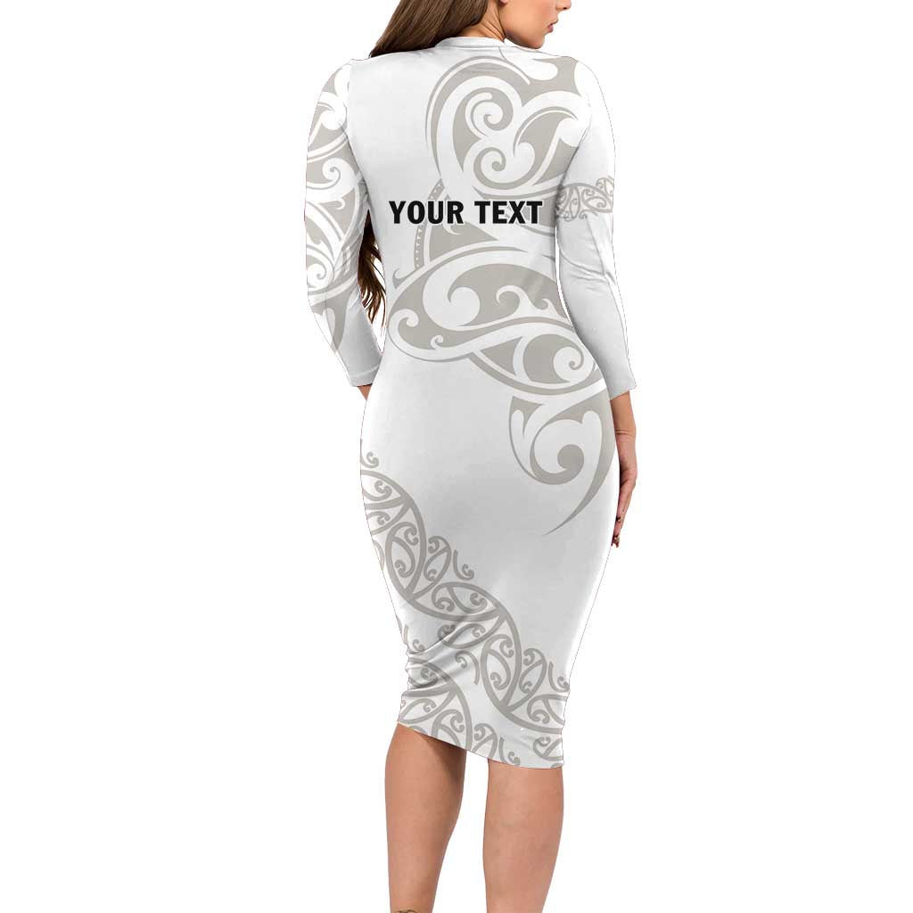 All White Maori Tribal Tattoo Personalised Family Matching Long Sleeve Bodycon Dress and Hawaiian Shirt Stone Gray Polynesian Style LT9 - Polynesian Pride