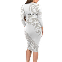 All White Maori Tribal Tattoo Personalised Family Matching Long Sleeve Bodycon Dress and Hawaiian Shirt Stone Gray Polynesian Style LT9 - Polynesian Pride