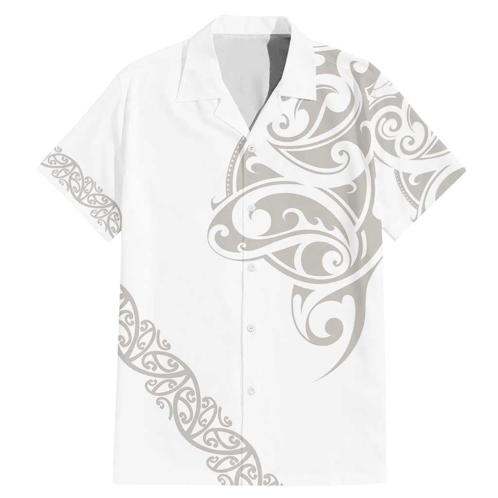 All White Maori Tribal Tattoo Personalised Family Matching Mermaid Dress and Hawaiian Shirt Stone Gray Polynesian Style LT9 Dad's Shirt - Short Sleeve Gray - Polynesian Pride