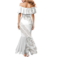 All White Maori Tribal Tattoo Personalised Family Matching Mermaid Dress and Hawaiian Shirt Stone Gray Polynesian Style LT9 - Polynesian Pride