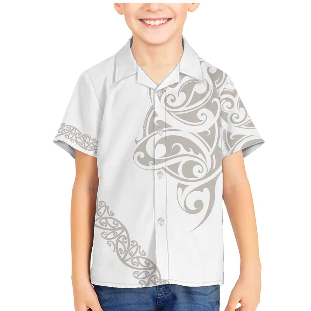 All White Maori Tribal Tattoo Personalised Family Matching Mermaid Dress and Hawaiian Shirt Stone Gray Polynesian Style LT9 Son's Shirt Gray - Polynesian Pride