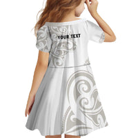 All White Maori Tribal Tattoo Personalised Family Matching Off The Shoulder Long Sleeve Dress and Hawaiian Shirt Stone Gray Polynesian Style LT9 - Polynesian Pride