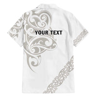 All White Maori Tribal Tattoo Personalised Family Matching Off The Shoulder Long Sleeve Dress and Hawaiian Shirt Stone Gray Polynesian Style LT9 - Polynesian Pride
