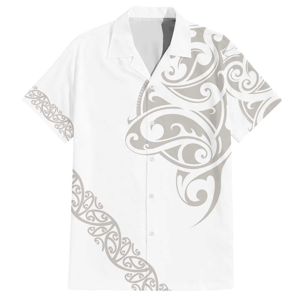 All White Maori Tribal Tattoo Personalised Family Matching Off Shoulder Maxi Dress and Hawaiian Shirt Stone Gray Polynesian Style LT9 Dad's Shirt - Short Sleeve Gray - Polynesian Pride