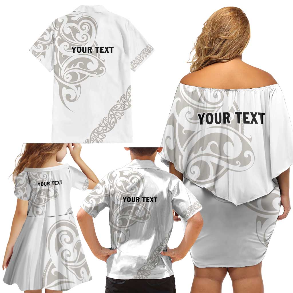 All White Maori Tribal Tattoo Personalised Family Matching Off Shoulder Short Dress and Hawaiian Shirt Stone Gray Polynesian Style LT9 - Polynesian Pride