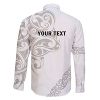 All White Maori Tribal Tattoo Personalised Family Matching Off Shoulder Short Dress and Hawaiian Shirt Stone Gray Polynesian Style LT9 - Polynesian Pride