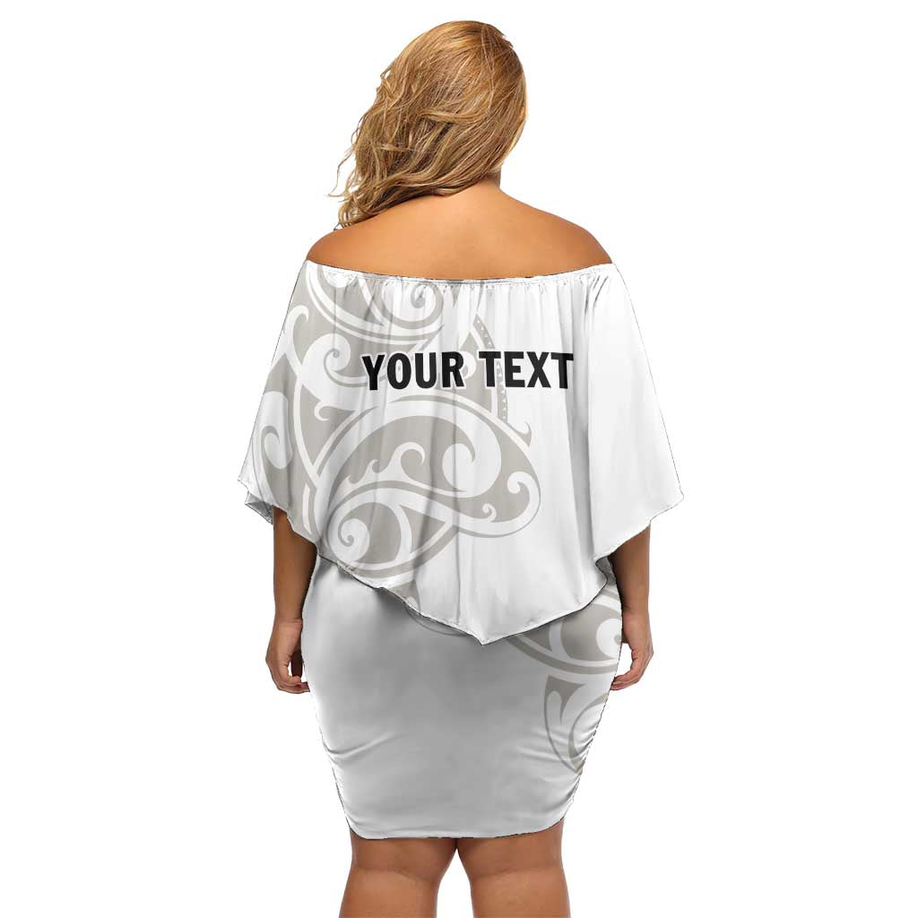 All White Maori Tribal Tattoo Personalised Family Matching Off Shoulder Short Dress and Hawaiian Shirt Stone Gray Polynesian Style LT9 - Polynesian Pride