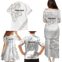 All White Maori Tribal Tattoo Personalised Family Matching Puletasi and Hawaiian Shirt Stone Gray Polynesian Style LT9 - Polynesian Pride