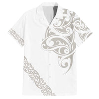All White Maori Tribal Tattoo Personalised Family Matching Puletasi and Hawaiian Shirt Stone Gray Polynesian Style LT9 Dad's Shirt - Short Sleeve Gray - Polynesian Pride