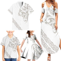 All White Maori Tribal Tattoo Personalised Family Matching Summer Maxi Dress and Hawaiian Shirt Stone Gray Polynesian Style LT9 - Polynesian Pride