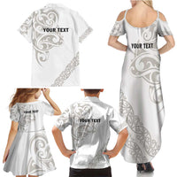 All White Maori Tribal Tattoo Personalised Family Matching Summer Maxi Dress and Hawaiian Shirt Stone Gray Polynesian Style LT9 - Polynesian Pride