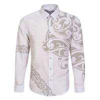All White Maori Tribal Tattoo Personalised Family Matching Tank Maxi Dress and Hawaiian Shirt Stone Gray Polynesian Style LT9 Dad's Shirt - Long Sleeve Gray - Polynesian Pride