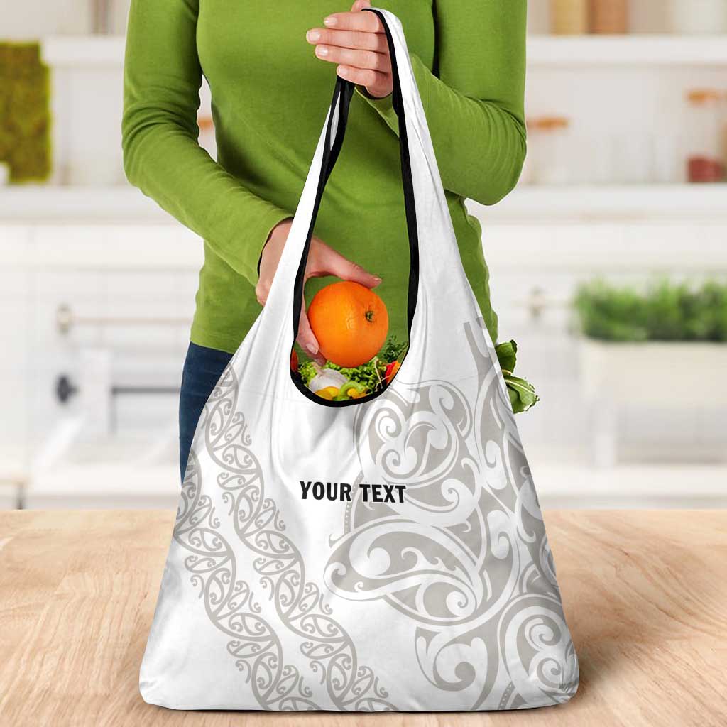 All White Maori Tribal Tattoo Personalised Grocery Bag Stone Gray Polynesian Style LT9 - Polynesian Pride
