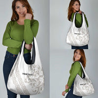 All White Maori Tribal Tattoo Personalised Grocery Bag Stone Gray Polynesian Style LT9 - Polynesian Pride